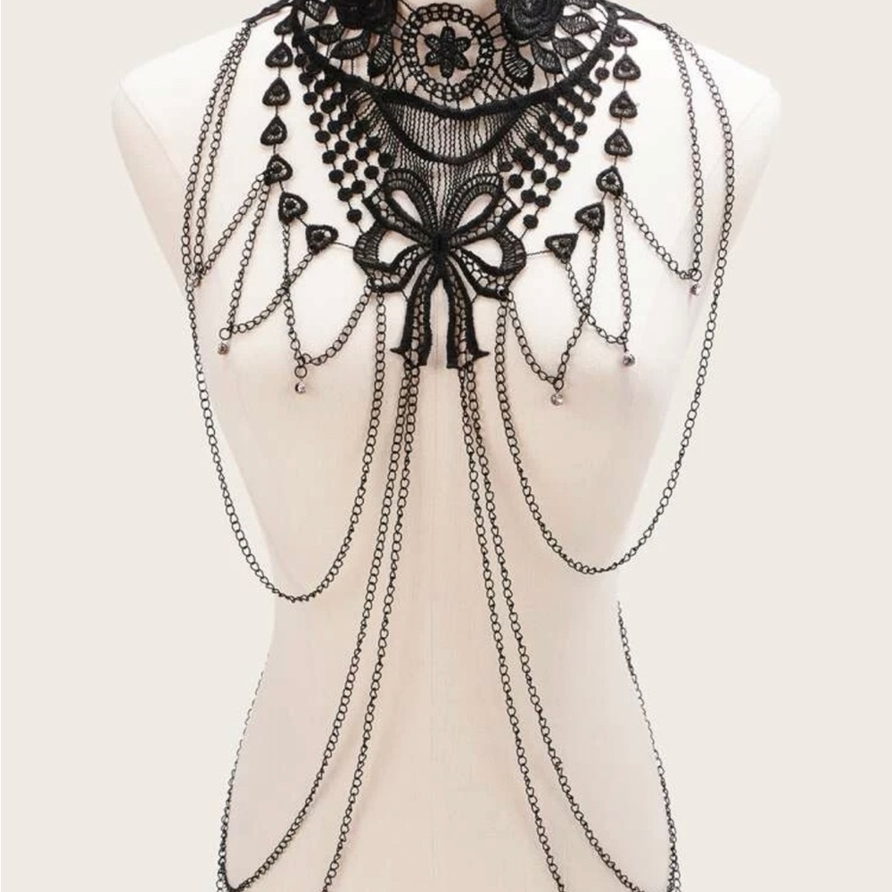 Gothic black lace appliqué body chain